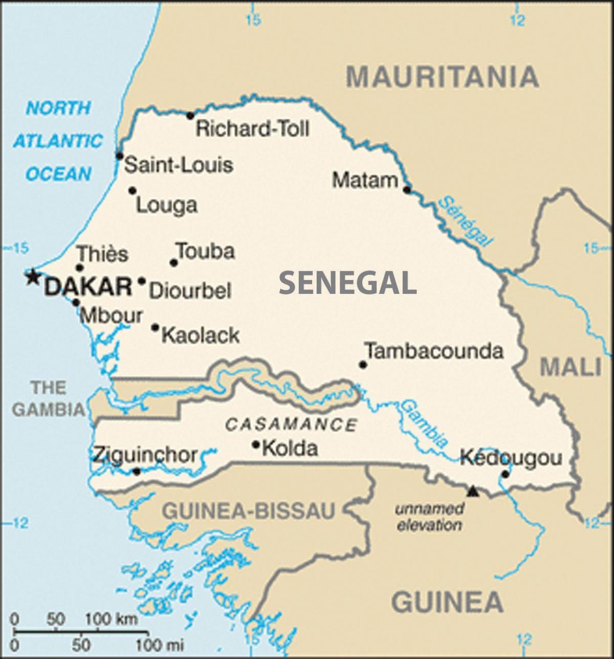 карта на Senegal и околните земји