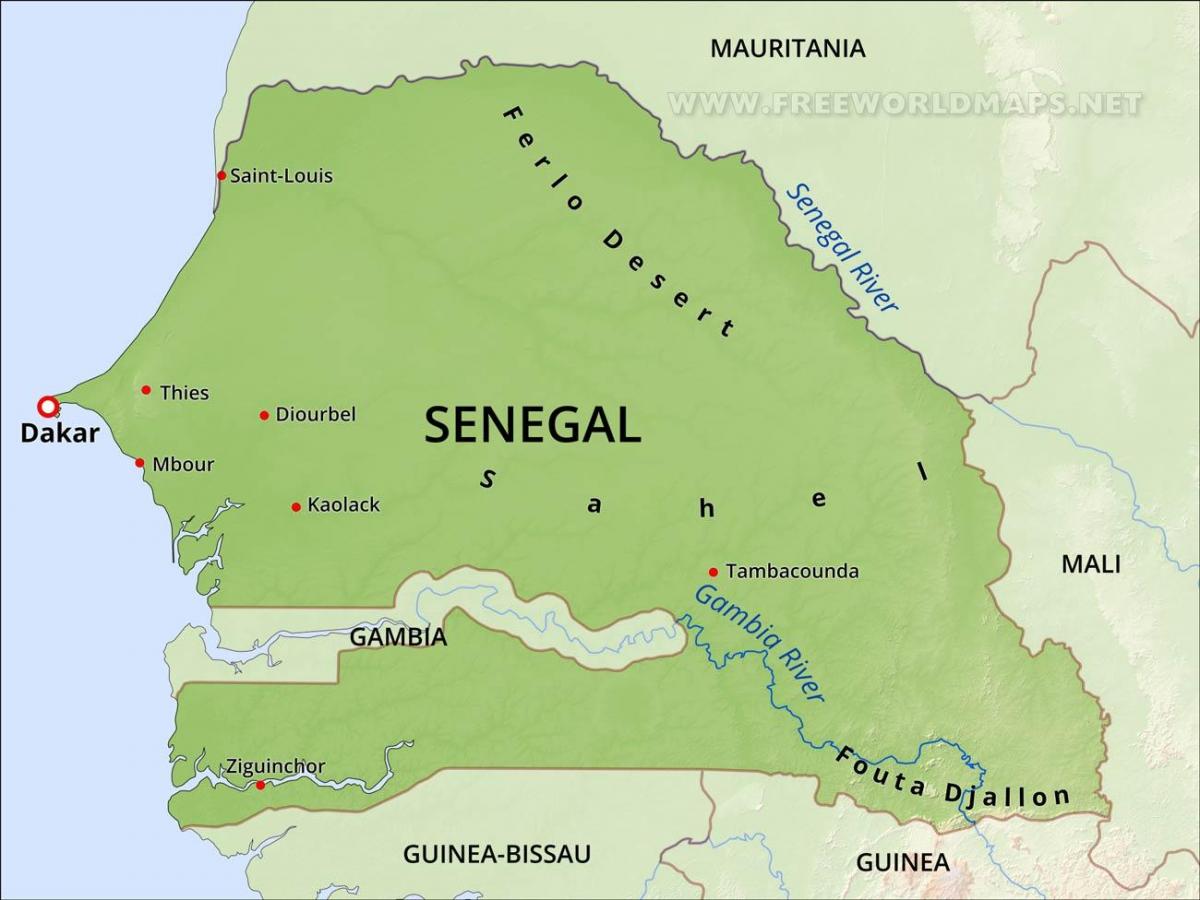 карта на физичка карта на Senegal